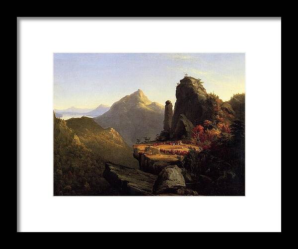 Scene From The Last Of The Mohicans Framed Print featuring the painting Cora Kneeling at the Feet of Tanemund by MotionAge Designs