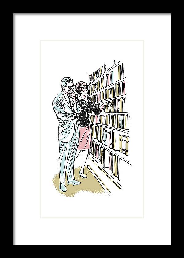 Academic Framed Print featuring the drawing Couple at Library #1 by CSA Images
