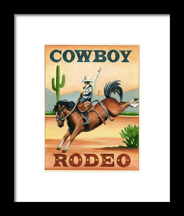 Western Framed Print featuring the painting Cowboy Rodeo #1 by Ethan Harper