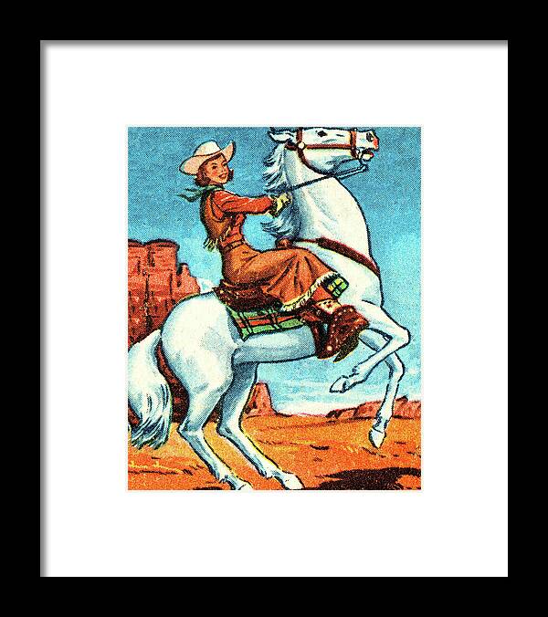 Accessories Framed Print featuring the drawing Cowgirl on a Horse #1 by CSA Images