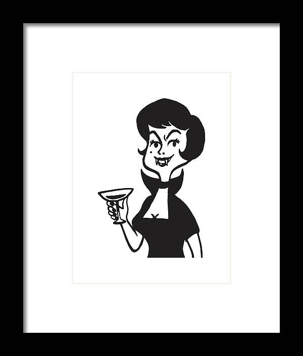 Adult Framed Print featuring the drawing Dark Haired Woman Holding Cocktail #1 by CSA Images