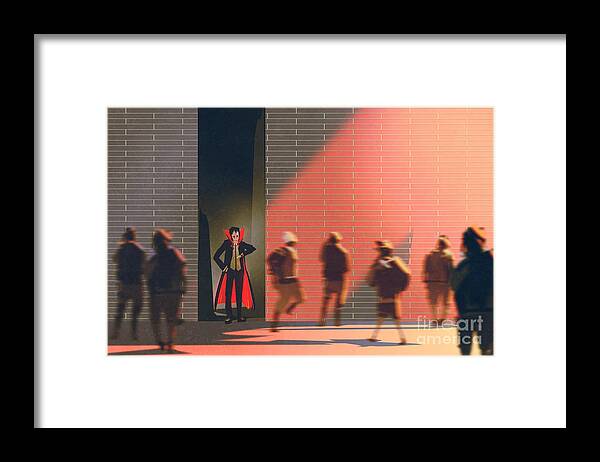 Waiting Framed Print featuring the digital art Dracula Hiding In Narrow Alley by Tithi Luadthong