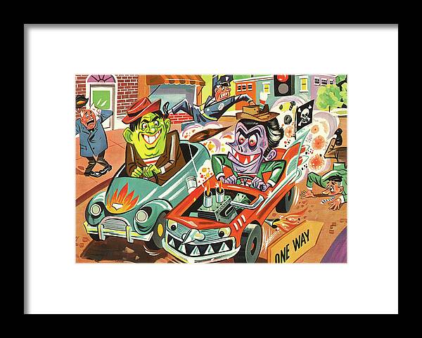 Auto Framed Print featuring the drawing Drag Racing Cars #1 by CSA Images