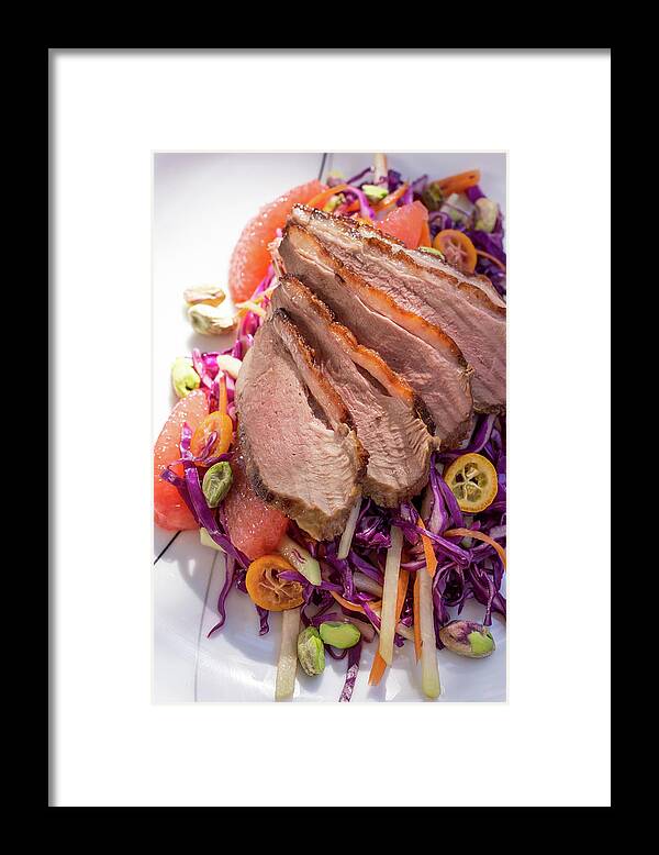 Close-up Framed Print featuring the photograph Duck Breast With Red Cabbage Salad #1 by Katya Lyukum