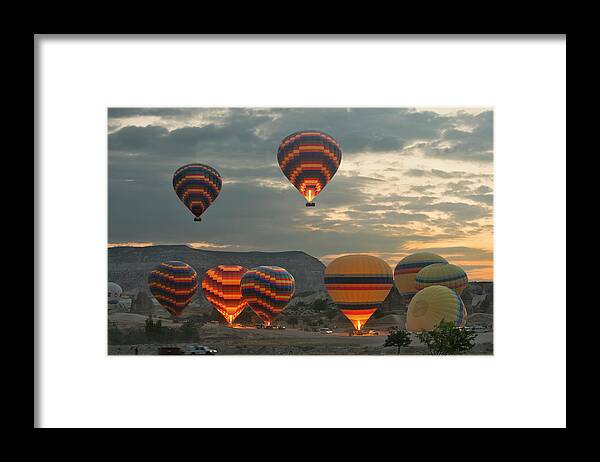 Dawn Framed Print featuring the photograph Early Morning Hot Air Balloons In #1 by Izzet Keribar