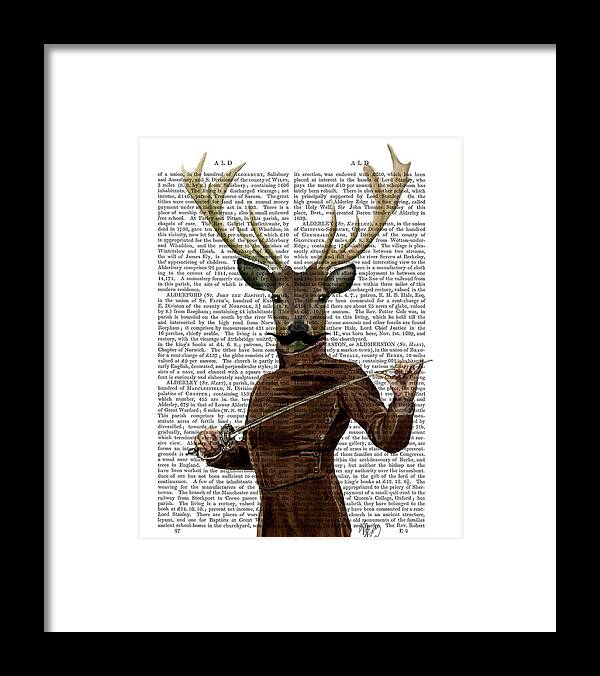 Steampunk Framed Print featuring the painting Fencing Deer Portrait #1 by Fab Funky