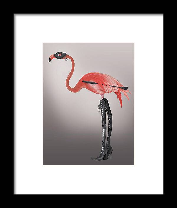 Steampunk Framed Print featuring the painting Flamingo With Kinky Boots #1 by Fab Funky