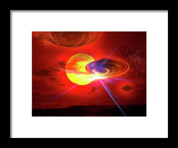 Mid-air Framed Print featuring the digital art Flying Saucers, Artwork #1 by Victor Habbick Visions