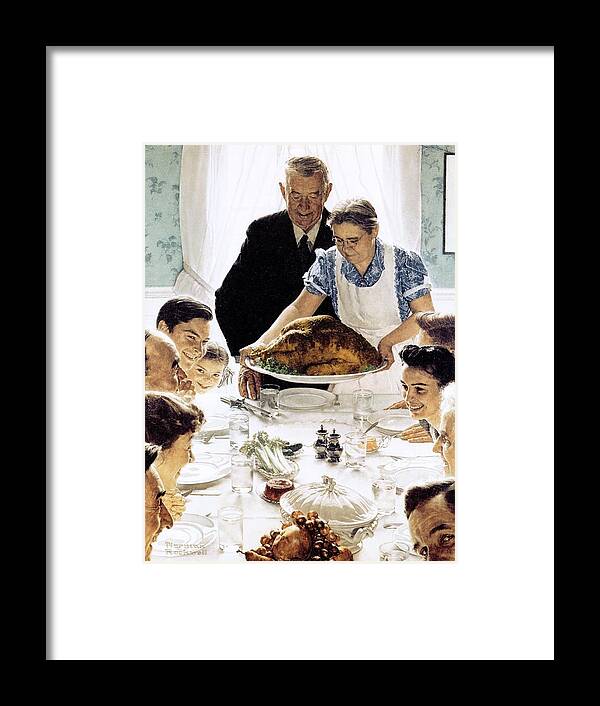 Family Framed Print featuring the drawing Freedom From Want by Norman Rockwell