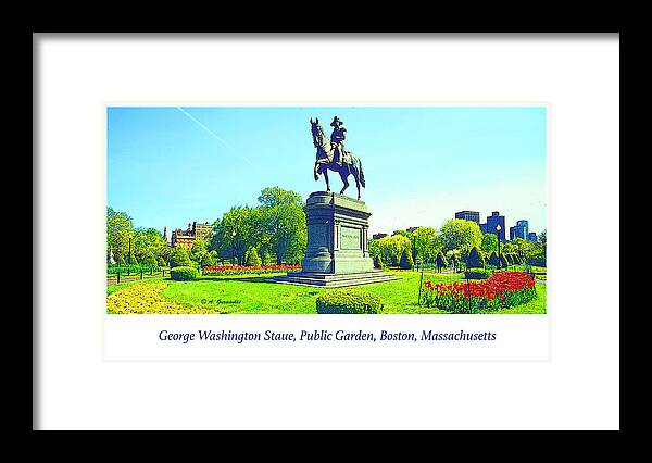 Color Framed Print featuring the digital art George Washington Staue, Public Garden, Boston, Massachusetts #1 by A Macarthur Gurmankin