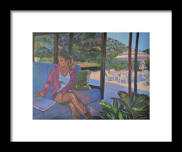 Petroni Framed Print featuring the painting Girl Reading by Beth Riso