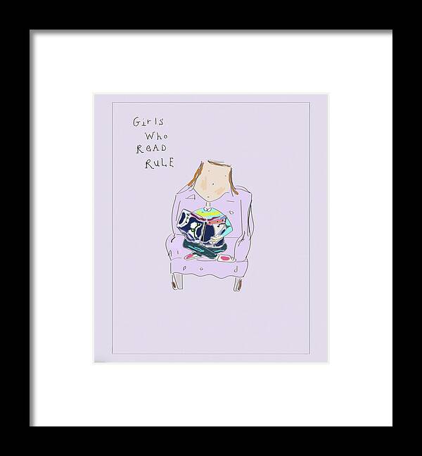 Whimsical Framed Print featuring the drawing Girls Who Read Rule by Ashley Rice
