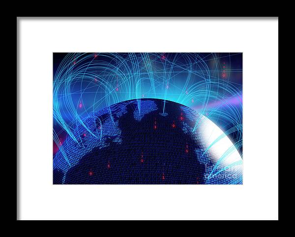 Artwork Framed Print featuring the photograph Global Networks by Mark Garlick/science Photo Library