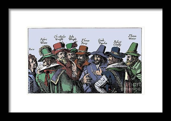 Conspiracy Framed Print featuring the drawing Guy Fawkes And The Gunpowder Plotters #1 by Print Collector