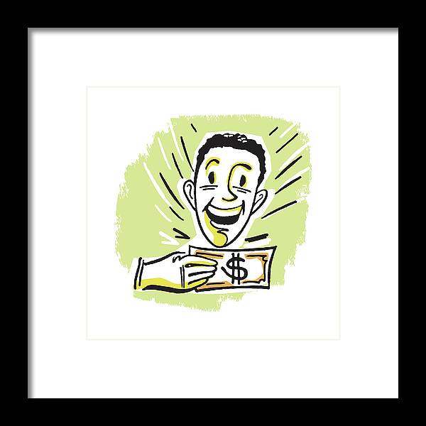 Abundance Framed Print featuring the drawing Happy Man with Money #1 by CSA Images