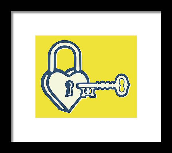 Campy Framed Print featuring the drawing Heart Lock and Key #1 by CSA Images