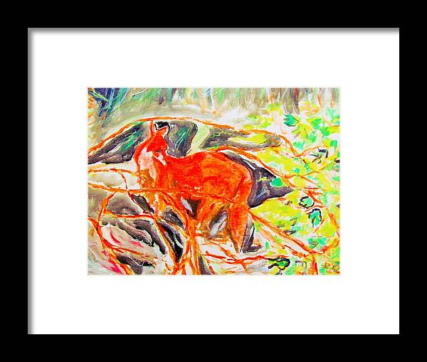 Hidden Fox Framed Print featuring the painting Hidden Fox #1 by Stanley Morganstein