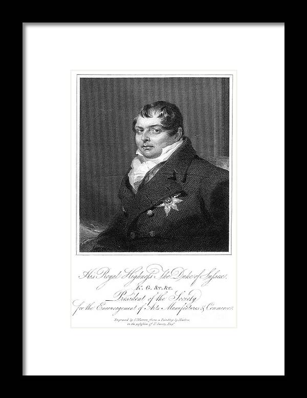 Engraving Framed Print featuring the drawing His Royal Highness The Duke Of Sussex #1 by Print Collector