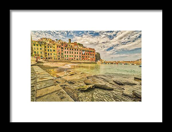 Cinque Framed Print featuring the photograph Italian sea village #1 by Vivida Photo PC