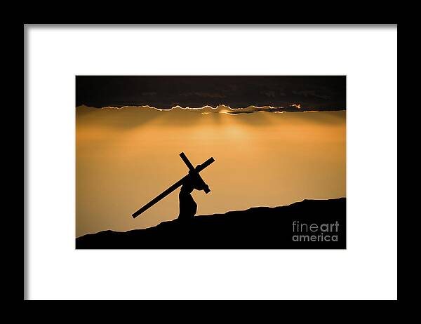 Outdoors Framed Print featuring the photograph Jesus Christ Carrying The Cross #1 by Wwing
