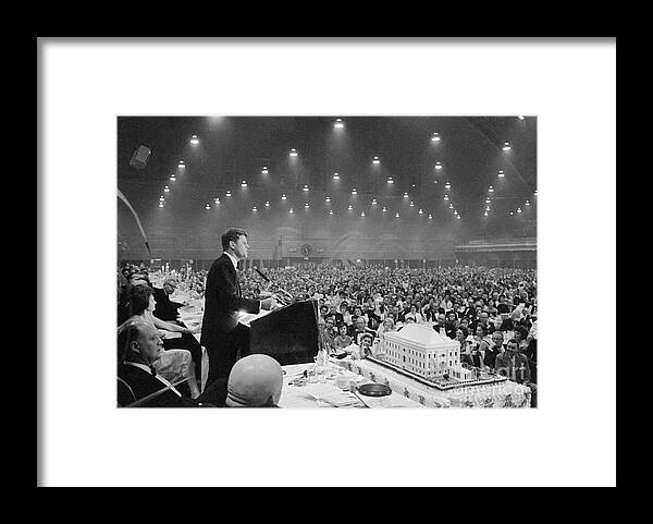 People Framed Print featuring the photograph Jfk Speaking At Democratic Fund Raiser #1 by Bettmann