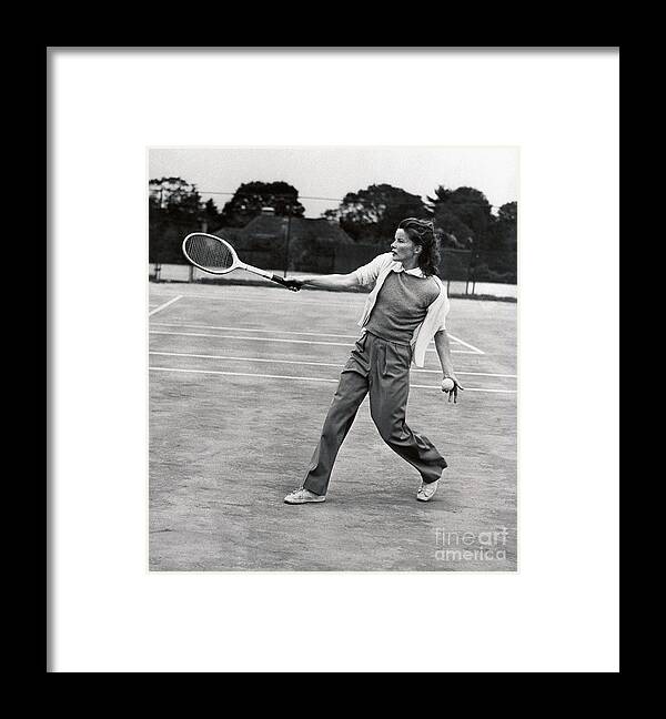 Tennis Framed Print featuring the photograph Katharine Hepburn Playing Tennis #1 by Bettmann