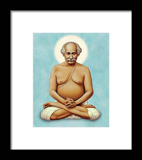 Guru Framed Print featuring the painting Lahiri Mahasaya On Blue by Sacred Visions