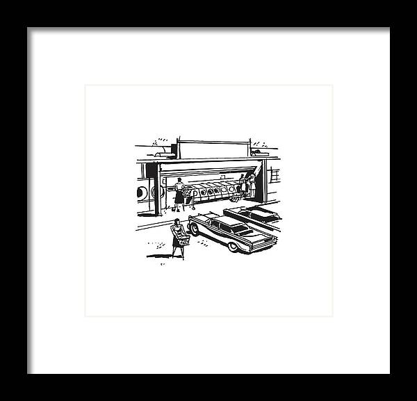 Apparel Framed Print featuring the drawing Laundromat with Open Facade #1 by CSA Images