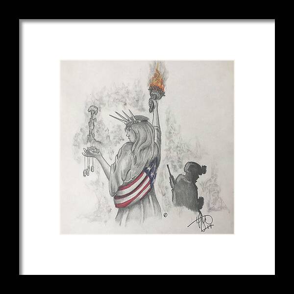  Libertty Framed Print featuring the drawing Liberty and Justice for All by Howard King