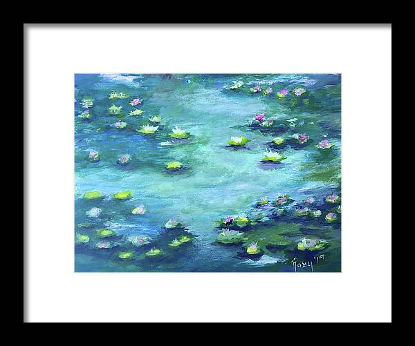 Water Lilies Framed Print featuring the painting Lily Pond #1 by Roxy Rich