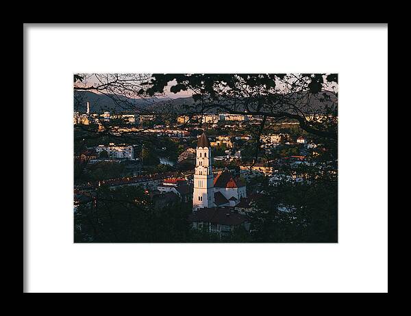 Architecture Framed Print featuring the photograph Ljubljana City With Mountains In The Background, Slovenia’s Capital. #1 by Cavan Images