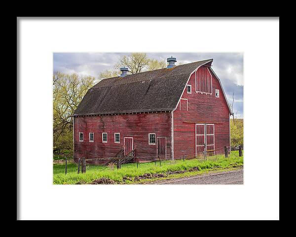 Architecture Framed Print featuring the photograph Lonely Old Red Barn #1 by Donald Pash