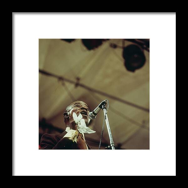Singer Framed Print featuring the photograph Louis Armstrong On Stage At Newport #1 by David Redfern