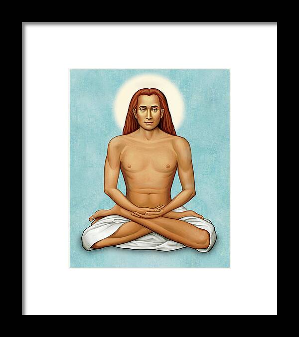Guru Framed Print featuring the painting Mahavatar Babaji On Blue by Sacred Visions