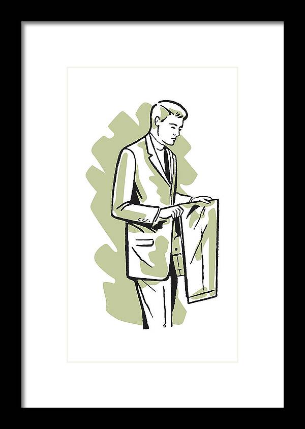 Adult Framed Print featuring the drawing Man in Suit Holding a Pair of Pants #1 by CSA Images