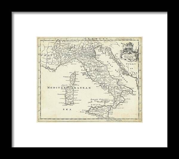 Maps & Historical Framed Print featuring the painting Map Of Italy #1 by T. Jeffreys