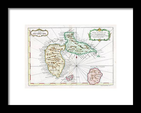 Engraving Framed Print featuring the drawing Map Of The Caribbean Island #1 by Print Collector