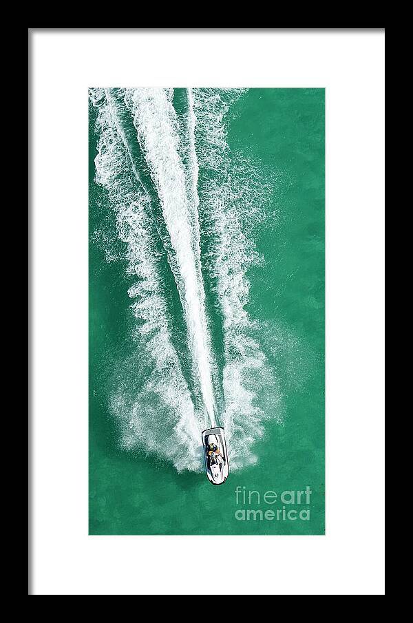 Waverunner Aerial Framed Print featuring the photograph Miami Beach WaveRunner Aerial #1 by David Oppenheimer