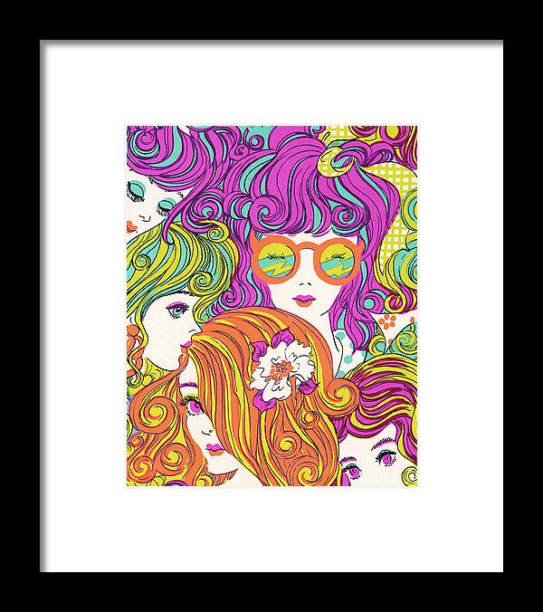 Abstract Framed Print featuring the drawing Mod Girls #1 by CSA Images