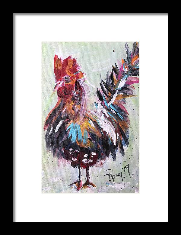Rooster Framed Print featuring the painting Morning Fluff #1 by Roxy Rich
