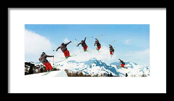 Ski Pole Framed Print featuring the photograph Multiple Image Of Free Style Skier #1 by Technotr