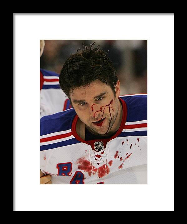 Chris Drury Framed Print featuring the photograph New York Rangers V Pittsburgh Penguins #1 by Bruce Bennett