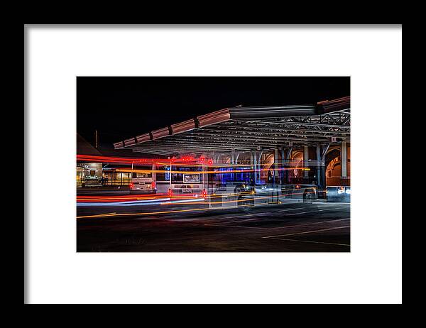 Iconic Framed Print featuring the photograph Night Bus #1 by William Christiansen