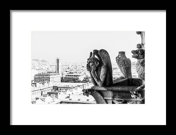 Estock Framed Print featuring the digital art Notre Dame Gargoyle & City Of Paris #1 by Arcangelo Piai