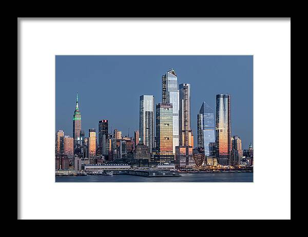 Nyc Skyline Framed Print featuring the photograph NYC Skyline Blue Hour #1 by Susan Candelario