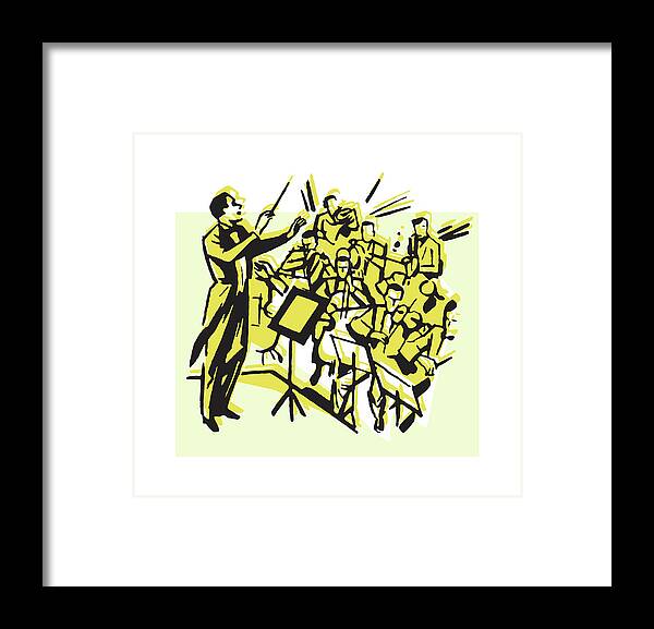 Band Framed Print featuring the drawing Orchestra with Conductor #1 by CSA Images