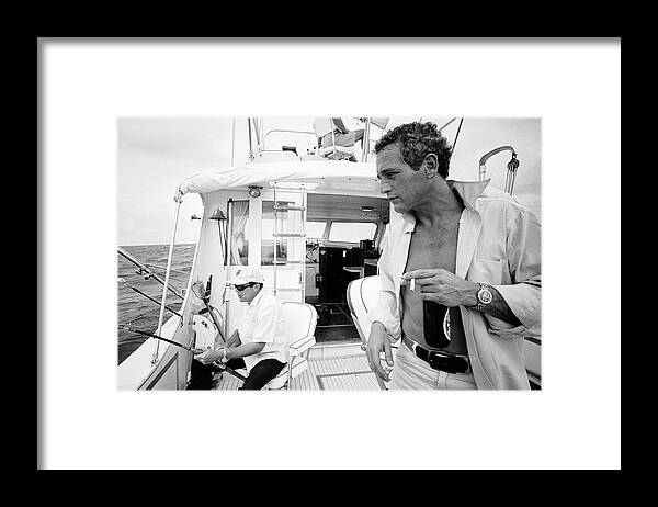 Horizontal Framed Print featuring the photograph Paul Newman On A Fishing Boat #1 by Mark Kauffman