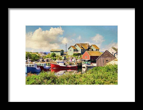 Peggys Cove Framed Print featuring the mixed media Peggy's Cove, Nova Scotia by Peggy Collins