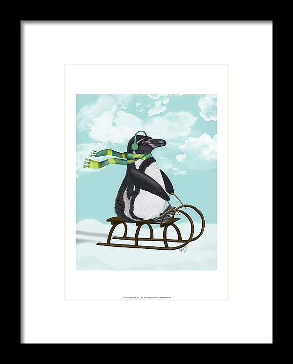 Steampunk Framed Print featuring the painting Penguin On Sled #1 by Fab Funky