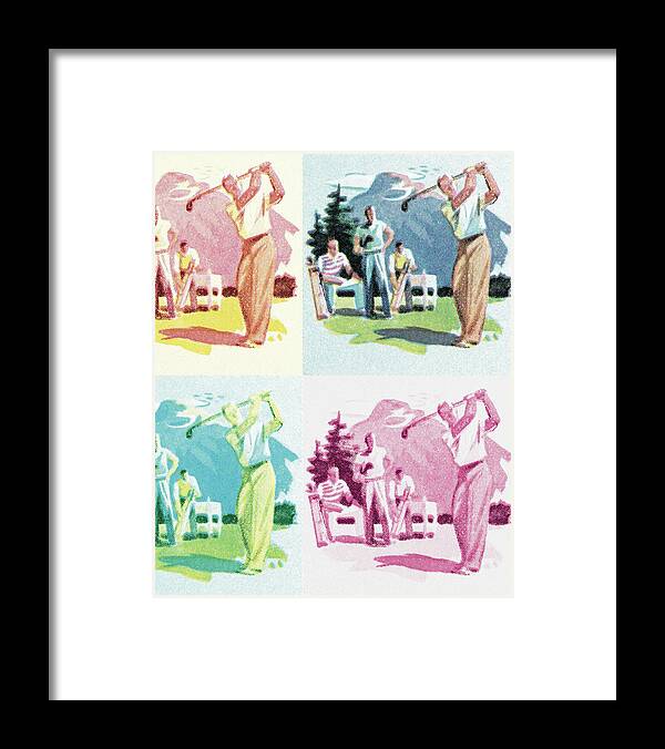 Action Framed Print featuring the drawing People Golfing #1 by CSA Images
